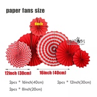 Paper Fan / Paper Fan Set 6 in 1 / Decoration / Paper Fan Red