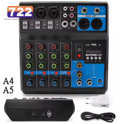 HD A4 A5 Sound Card Mixing Console Mixer Professional Audio 4 5 Channel Sound Mixer For Live Streami