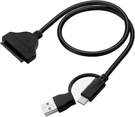 FANBLACK 2-in-1 SATA to USB Cable 1.6ft, USB-C/USB-A 3.0 to SATA III Hard Driver Adapter Compatible 