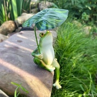 Cartoon Resin Frog Figurine Creative with Leaf Garden Frog Statue Landscape Decoration Craft Frog Or