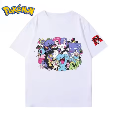 2026 Summer Pokemon Team Rocket & Pokemon Group Print T-Shirt, 100% Cotton Loose Casual Oversized Te