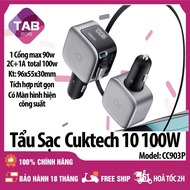 Cuktech 10 100w 3-Port Fast Charger with Shortened Cable, CC903P Screen -