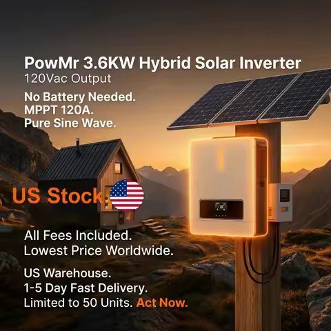 3.6KW Hybrid Inversor 24V DC to 100/110/120V AC 120A MPPT Solar Charger Controller Max PV 500Vdc Fit