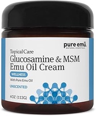 Pure Emu Glucosamine &amp; MSM Emu Oil Cream| Topical Cream Infused with Pure, Fully Refined Emu Oil | Unscented, Gentle Moisturizer, 4 oz