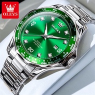 นาฬิกาควอตซ์สำหรับผู้ชายของแท้9988แบรนด์ OLEVS นาฬิกาผู้ชายสไตล์ผีน้ำ Rolex สีเขียวหรูหรากันน้ำได้