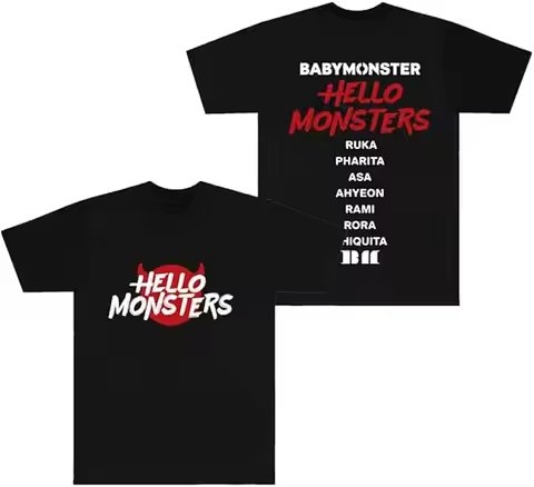 Korean Babymonster T-Shirts Hello Monsters World Tour Merch Tee Cosplay Unisex Fashion Crewneck Shor