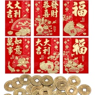36pcs Chinese New Year Red Envelopes & 50pcs Chinese Copper Coins, 4.5x3.1 Inch Red Packets Pocket H
