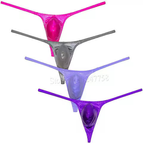 Men's Enhancing Pouch Beachwear T-back G-Strings Glossy Thongs Shiny Bulge Beach Underwear Elastic S
