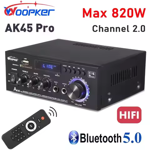 Woopker Stereo Power Amplifier AK45 Pro Max 820W 2 Channel Bluetooth 5.0 Hi-Fi AMP Player for Home T