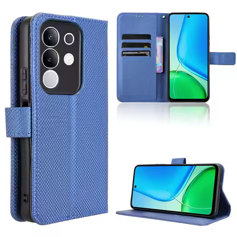 For Vivo Y29 4G T4X 5G Flip Luxury Diamond Pattern Skin PU Leather Wallet Stand Case For Vivo Y29 4G
