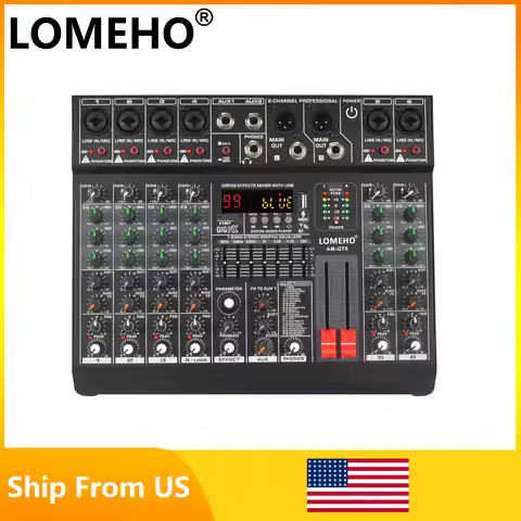LOMEHO 6 Mono Channels Mixing Console 99 Digital Effects Bluetooth USB PC Sound Audio Mixer with 48V