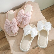 Bowknot Linen Slippers Indoor Slippers Home Cotton Linen Slippers for Women
