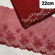 Decorative embroidered lace, slightly elastic, size 16cm to 23cm (1 meter)