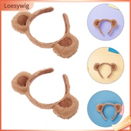 Loesywig 2Pcs Bear Ears Headbands Fluffy Hairbands Animal Headwear for Party Dress Up Costume
