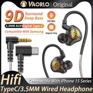 New 9D Super Bass In Ear Headphone Wire-Controlled With Mic 3.5MM AUX/Type-C Digital Chip Headset Fo