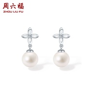 ZHOU LIU FU 周六福 S925 Sterling Silver Earrings Cute Flower Design Freshwater Pearl Drop Earring for W