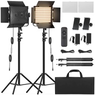 RGB Photography Video Lighting Kit, 2 Pack 50W Bi-Color Energy-Saving LED Video Studio Lights with 2