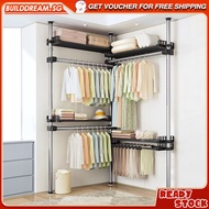 Free Combination Metal Clothes Drying Rack Height Adjustable Clothes Pole Hanger Laundry Rack Stand with Pants Rack Bedroom Living Room Clothes Rack from Floor to Ceiling