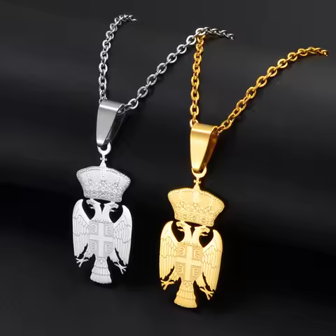 Anniyo 3.1cm Serbia Eagle Pendant Necklaces Stainless Steel Material for Women Girls Srbija Jewelry 