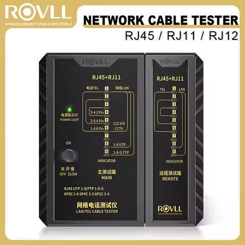 ROVLL RJ45 Cable Tester Network Cable Tester, RJ45 RJ11 RJ12, Cat5 Cat6 Cat6a Cat7, Ethernet LAN Con