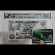 PMG64 Specimen 1000 Rupiah 1975 Diponegoro Biru PNPK Top Pop Langka