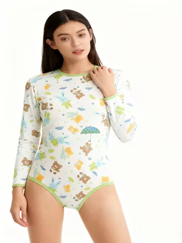 Teddy bodysuit with long sleeve/adult long sleeve bodysuit romper /adult bodysuit/abdl clothes/adult