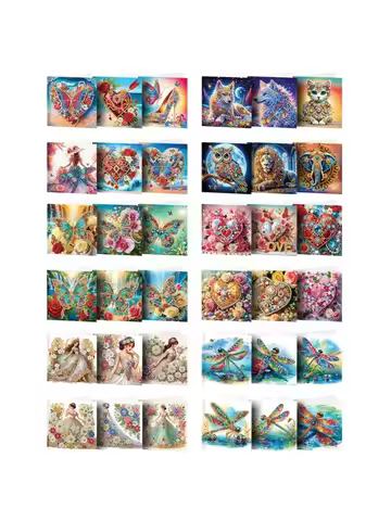 6PCS DIY Diamond Painting Greeting Card Set Rhinestone Diamond Art Mosaic Postcards Creative Birthda