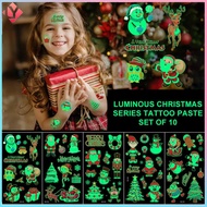 10 Sheets Christmas Luminous Tattoo Stickers 2024 Decoration Items Gift Xmas Decor for Children Arm Face Glowing Temporary Fake Tattoo Sticker for Kids Christmas New Year Decor