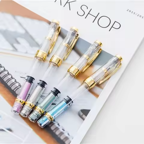 A+ 4Pcs Wing Sung 3008 Golden Clip Piston Fountain Pen 0.38mm Nib Writing Gift #s2e