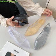 Young Pointed Jelly Shoes for Women Crystal Transparent PVC Shoes Flats Topsider Shoes for Ladies