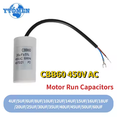 1PCS CBB60 Motor Run Capacitor 450V AC Starting Capacitors 5% 4UF 8UF 10UF 16UF 25UF 30UF 60UF for W