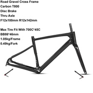 2021 New Come Carbon Gravel Bike Frame R7 Thru Axle 12x142mm Disc Brake Cyclocross 700C Road Bike Frameset With Fork 12x