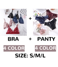 SHAN Lace Bra and Panty Set Lace Women's Bra Without Steel Ring Lace Bow Tie Thong Suit Women Bra Pa