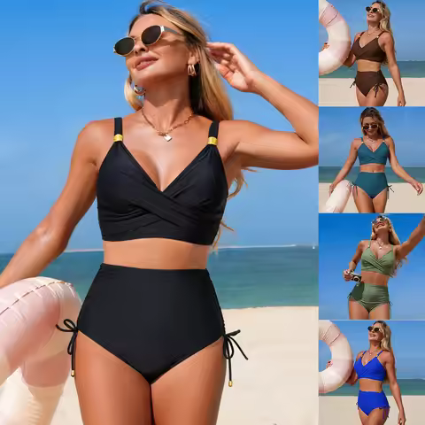 2026 New Split Bikini Swimsuit Women's Cross-border Solid Color Sports High Waist Bikini Micro Bikin