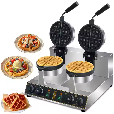 Double-head Electric rotary Waffle Maker Nonstick Plate Cake Dessert Baking Machine Round Waffle Mak