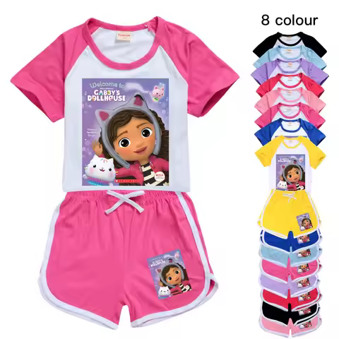 Gabby Style Clothes Kids Gabi Chat T-shirt Shorts 2pcs Sets Girls Fitness Running Outfits Children S