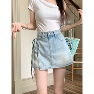 Women's denim shorts skirt Summer high-waisted asymmetrical design skirt-pants