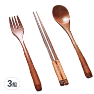 邸家本舖 原木餐具 筷勺叉三件組  木頭色  3組
