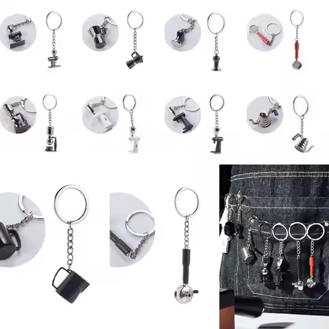 Ornament Women Badge Zinc Alloy Niche Design Moka Pot Coffee Series Key Ring Bag Pendent Coffee Pot 