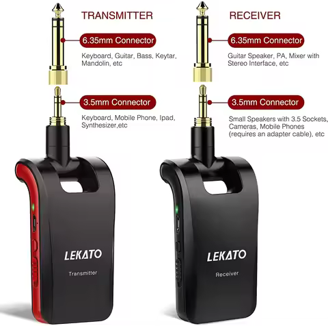 Lekato Ws-60 2.4Ghz Wireless Guitar System Stereo Transmitter & 2-In-1 Receiver (Xlr/1/4") W/ 6 Chan