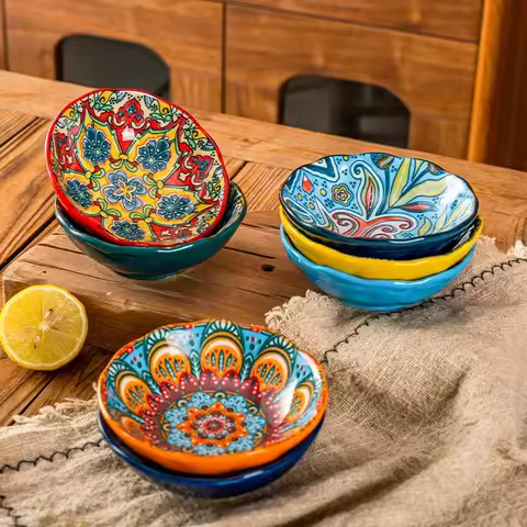 Bohemian Ceramic Sauce Dish Hot Pot Barbecue Seasoning Vinegar Dish Samll Plate For Snack Korean Sid