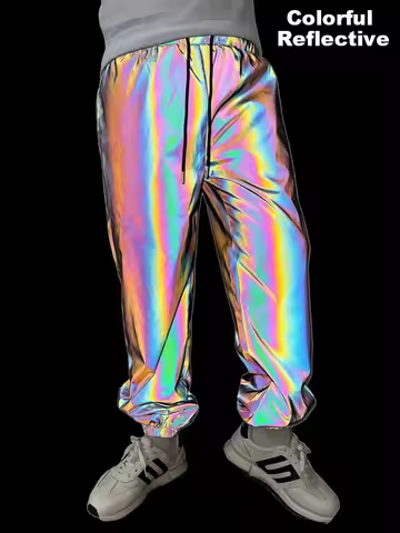 Men Colorful Reflective Jogger Pants Loose Fit Outdoor Safety Sweatpants Casual Hip Hop Trousers for