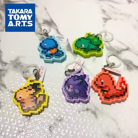 Takara Tomy Pokemon Pixel Art Keychain Pikachu Gengar Charmander Bag Hanging Decor Accessory