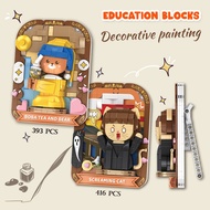 Education Building Blocks 3D Decorative Painting Boba Tea & Bear Screaming Cat
