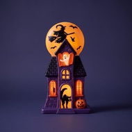 Haunted House with Witch Silhouette Halloween Haunted House Light Witch Lamp Backlit Decoration Glow