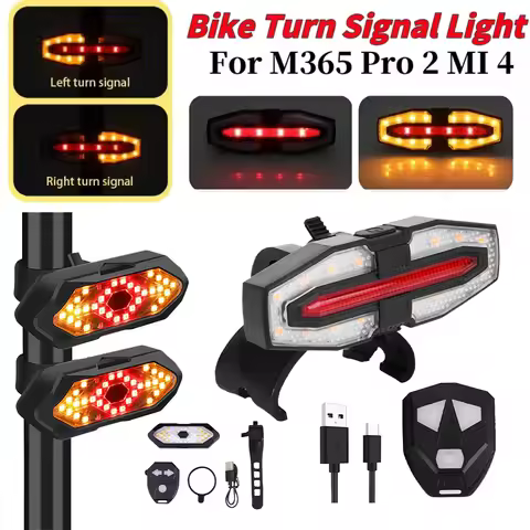 Bicycle Turn Signal Lights Wireless Remote Control Bike Rear Lights USB Rechargeable Warning Cycling
