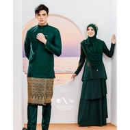 SET COUPLE EMERALD  GREEN. BAJU KURUNG IRONLESS EMERALD GREEN. BAJU MELAYU SLIMFIT EMERALD GREEN
