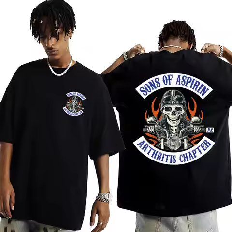 Motorcycle SoA - Sons of Aspirin - Funny Biker T Shirt Men's Fashion Gothic Oversized T-shirts Male 