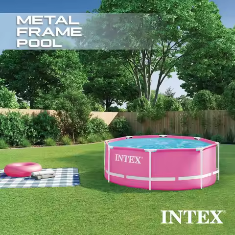 Metal Frame 8ft x 30in Round Above Ground Swimming Pool, Pink | 28290EH - Pool Only (Pump Not Includ