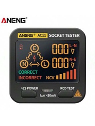 Aneng Ac11電壓測試插座檢測器地零線相位檢測rcd Ncv測試數字智能插座測試器英國插頭